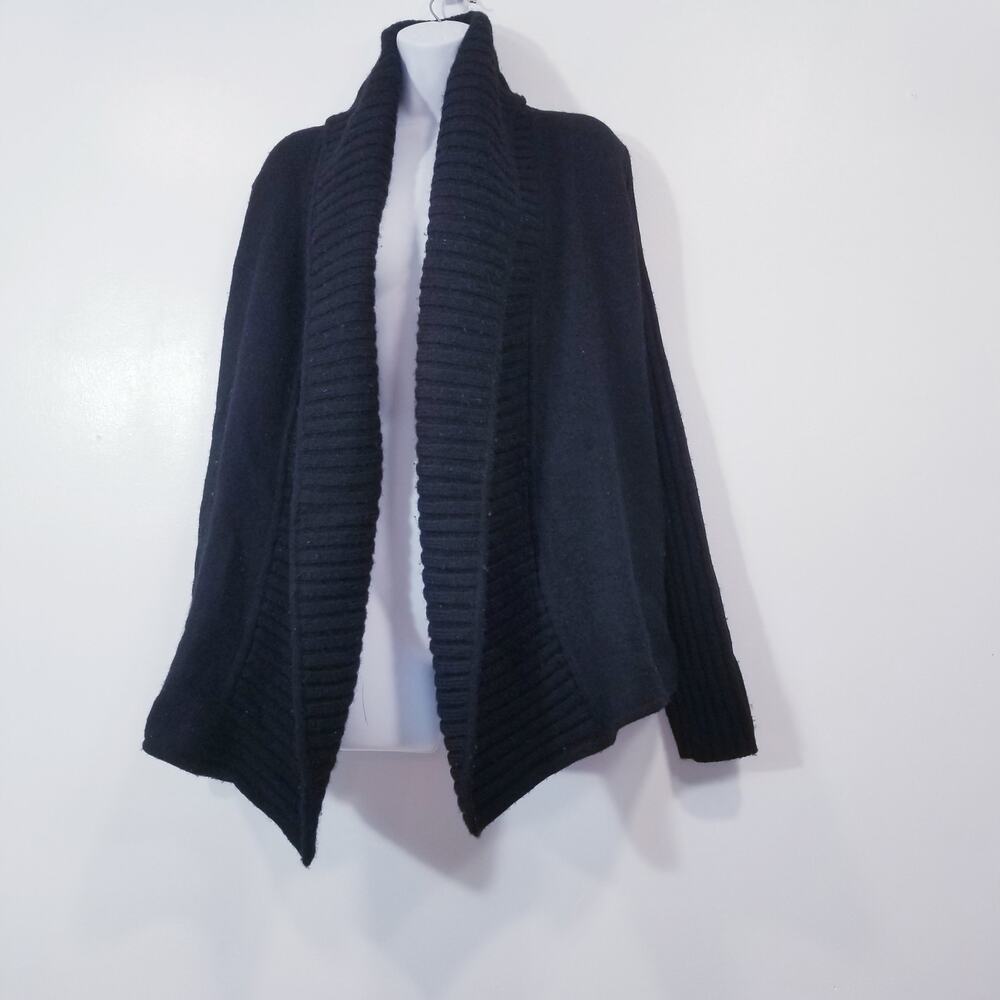 Vince 100% Wool Open Front Black Knit Cardigan Long Sleeves